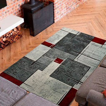 Alfombras 100% Polipropileno HEAT-SET FRISÈ Alfombra geométrica cuadro gris 80x150